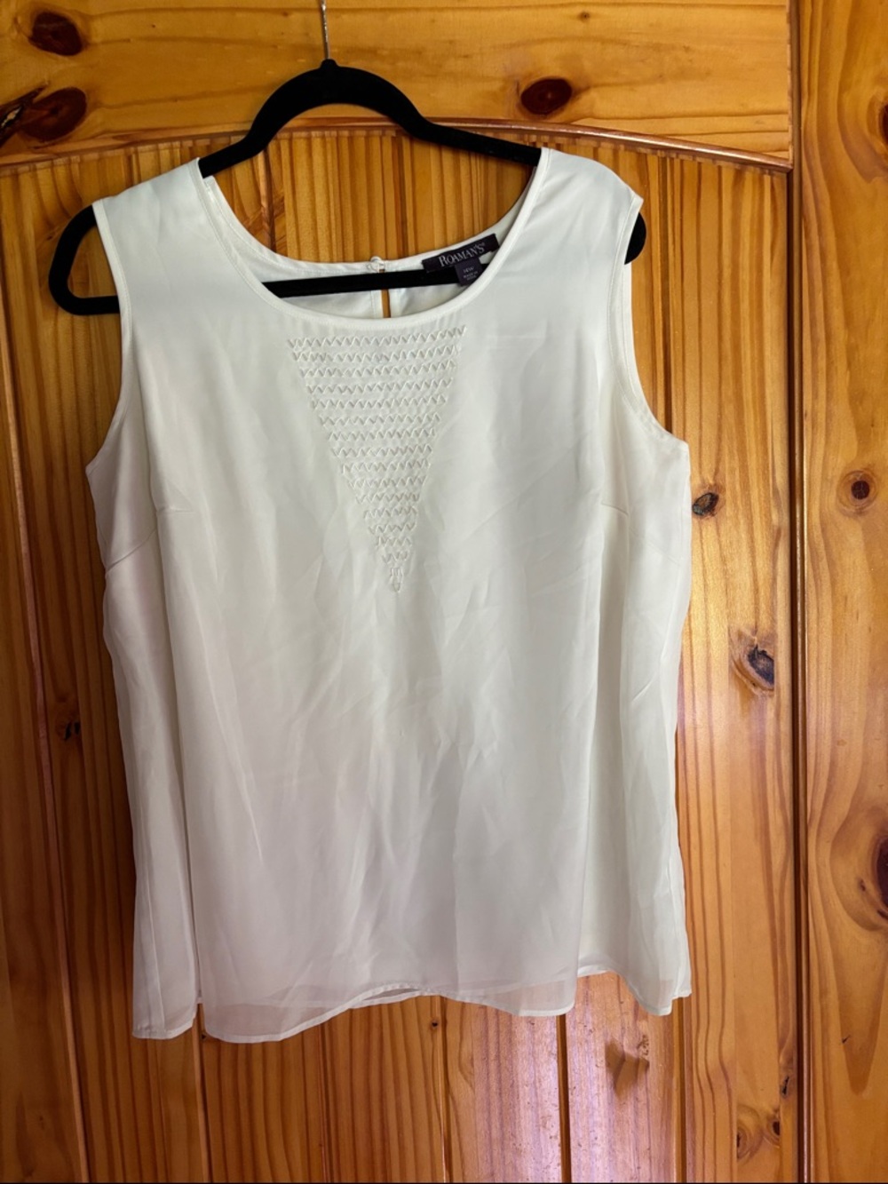 Roaman's White Sleeveless Embroidered Front Camisole
